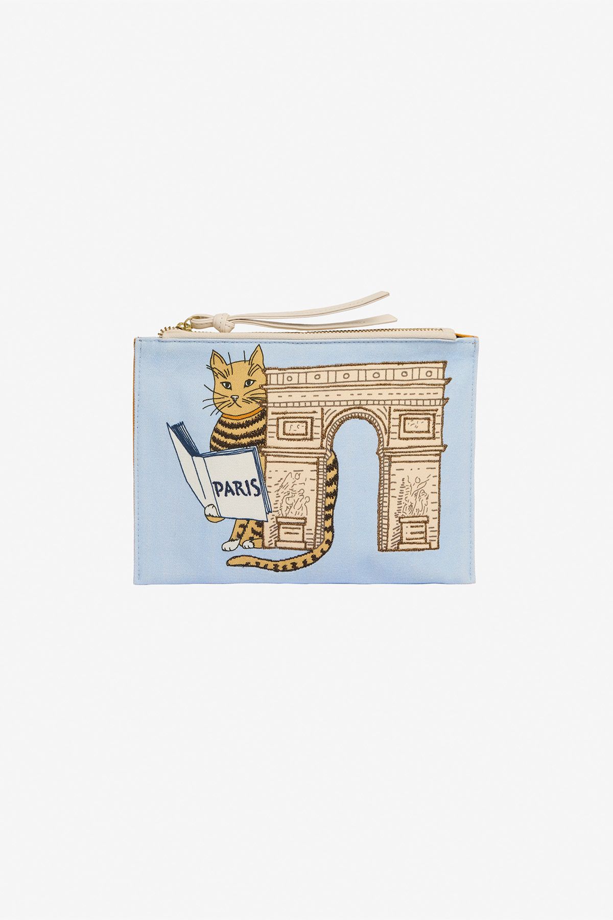 Embroidered Pouch - Chat - Light Blue