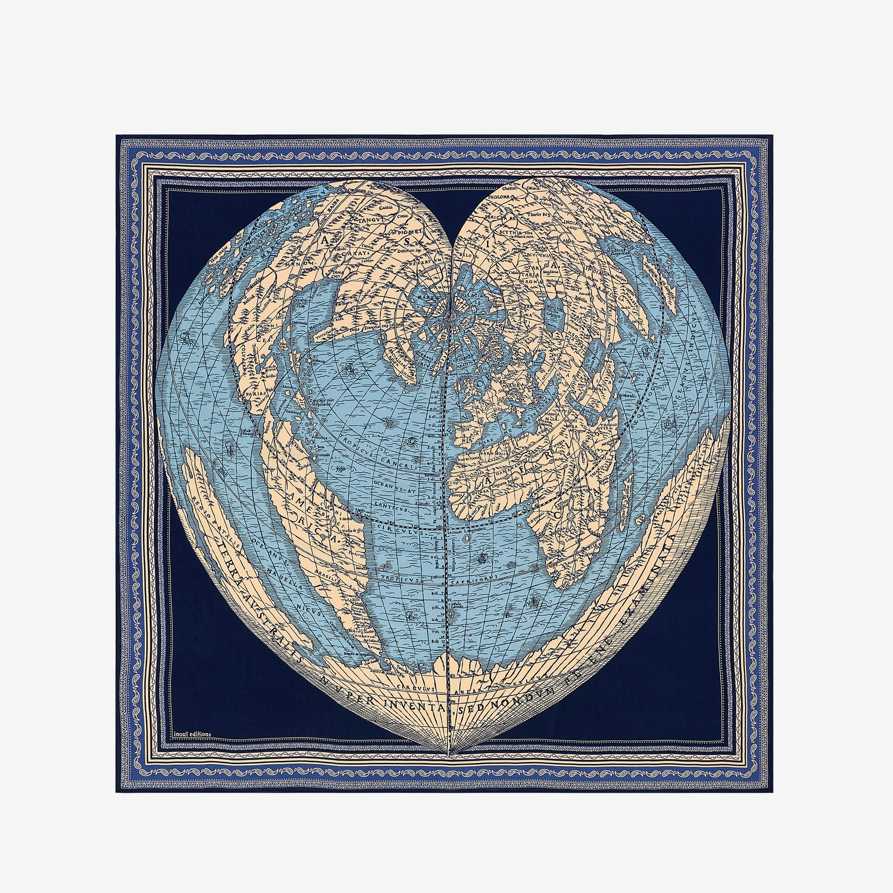 Cashmere Square 130 - Mappemonde - Blue