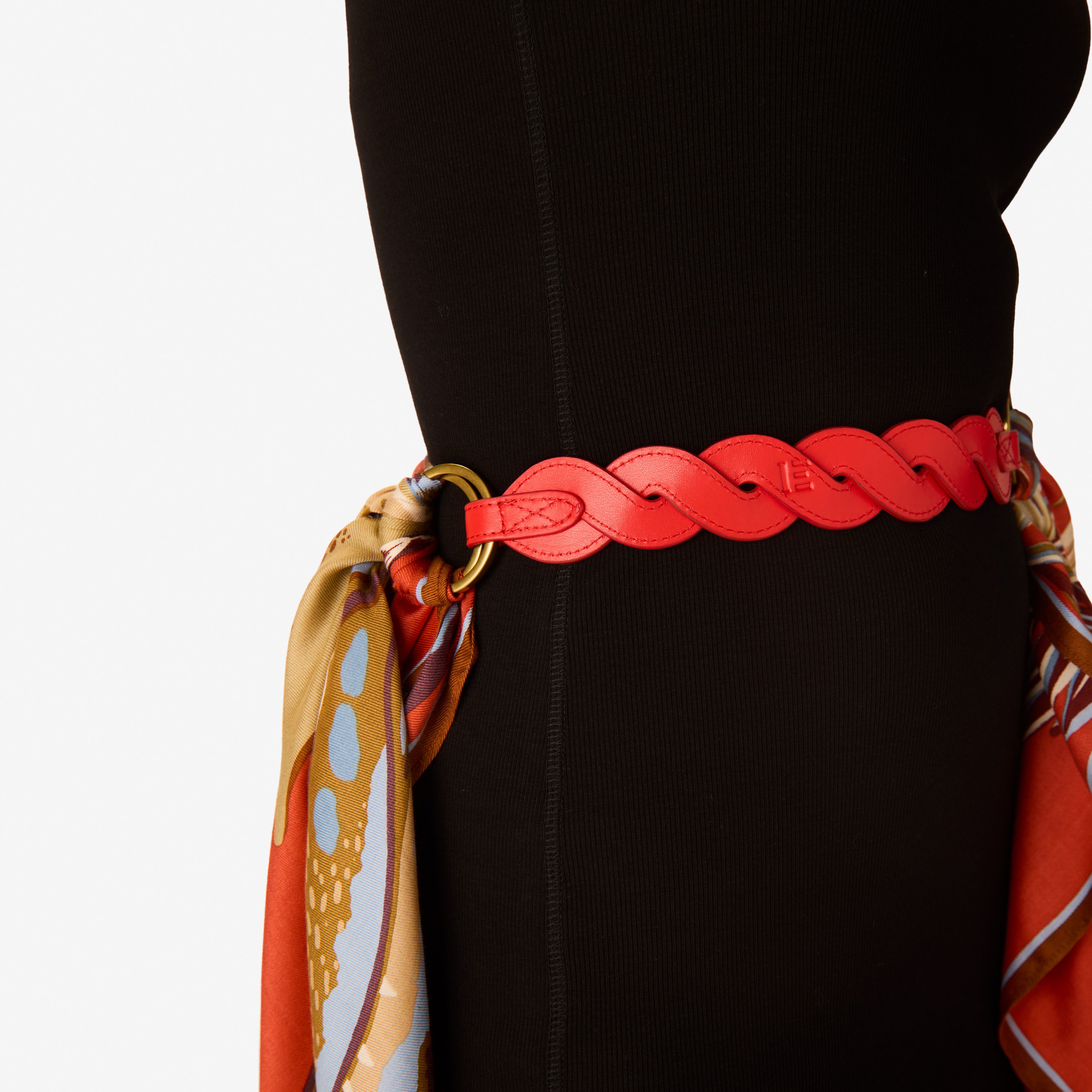 Leather Handle - Braid - Red
