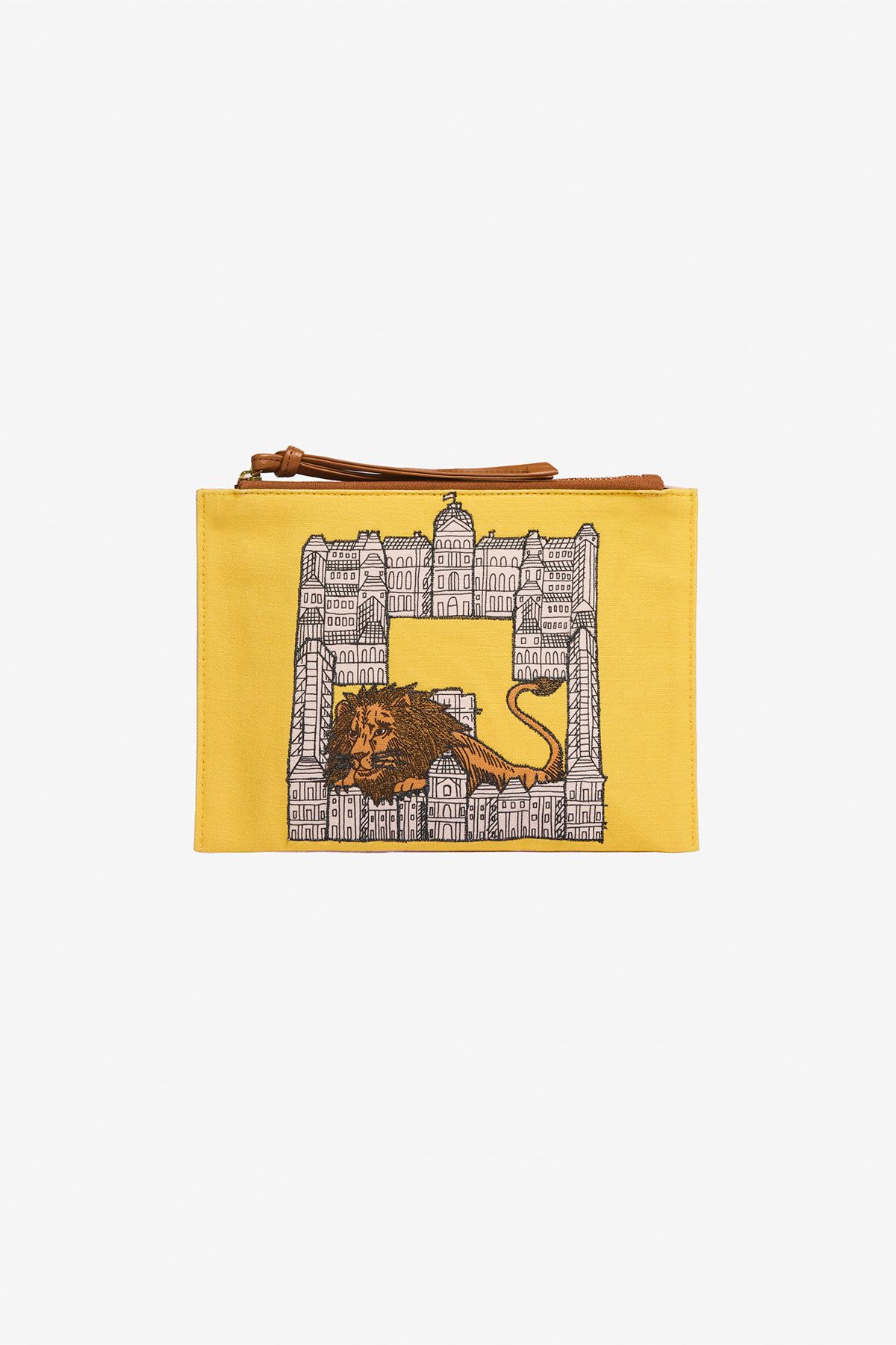 Embroidered Pouch - Lion - Yellow