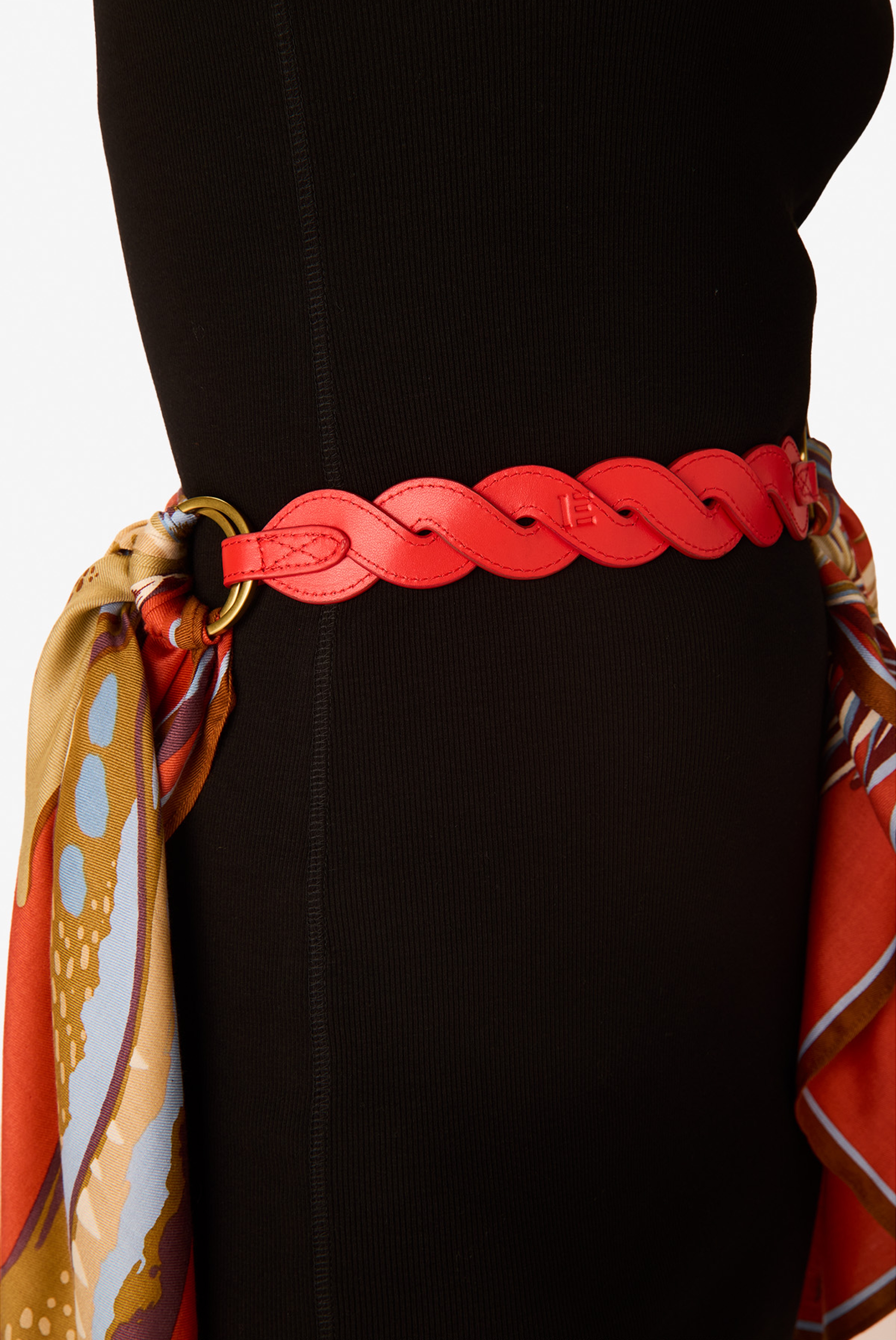 Leather Handle - Braid - Red
